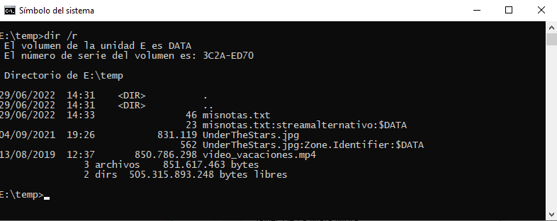 Resultado comando dir /r