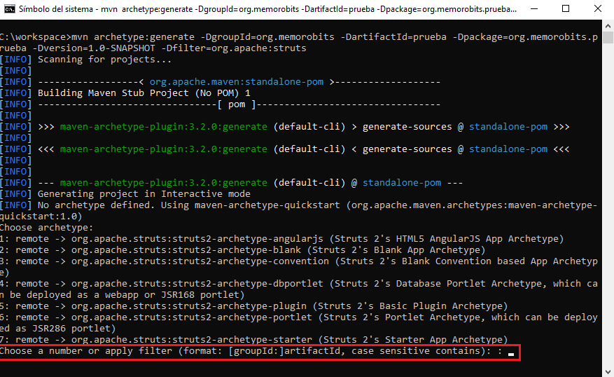 Seleccionar arquetipo