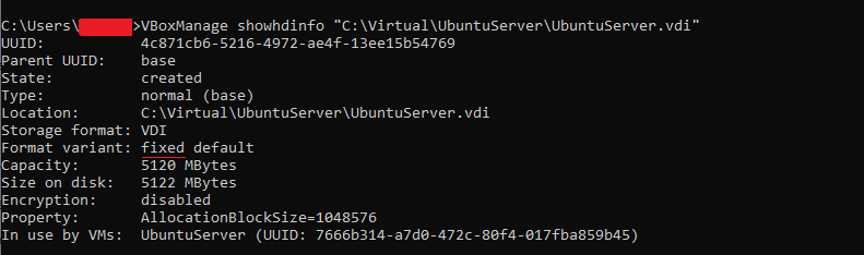 Información disco duro virtual